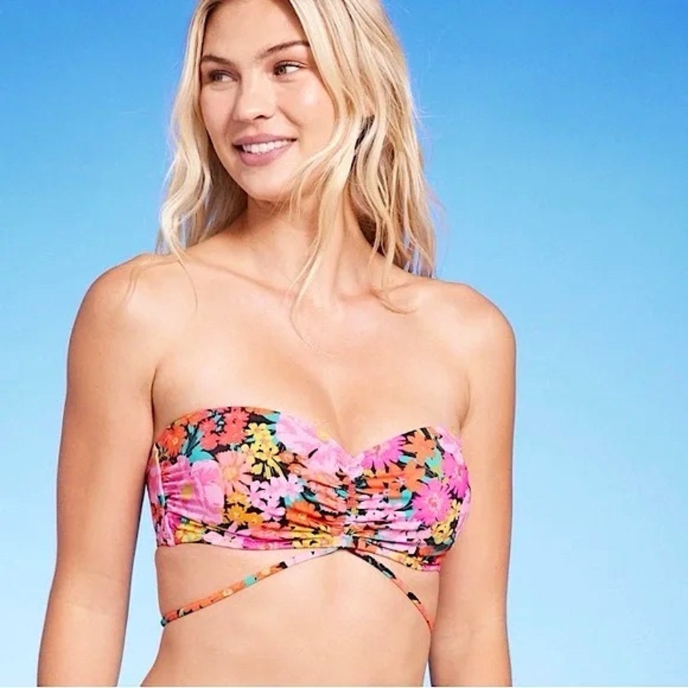 Shade & Shore Bright Floral Strapless Bikini Top Size XL 38DD